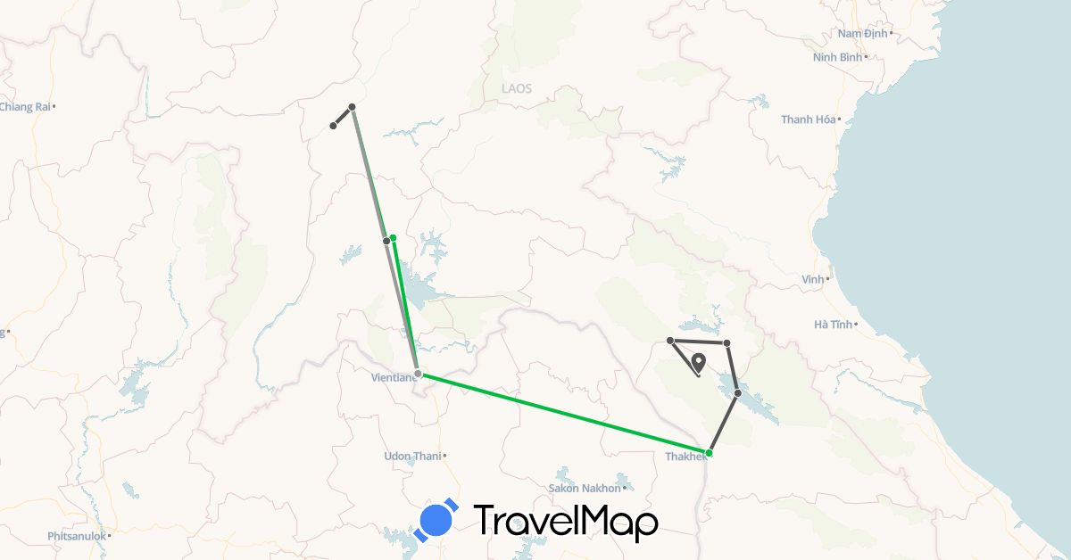 TravelMap itinerary: driving, bus, plane, motorbike in Laos (Asia)